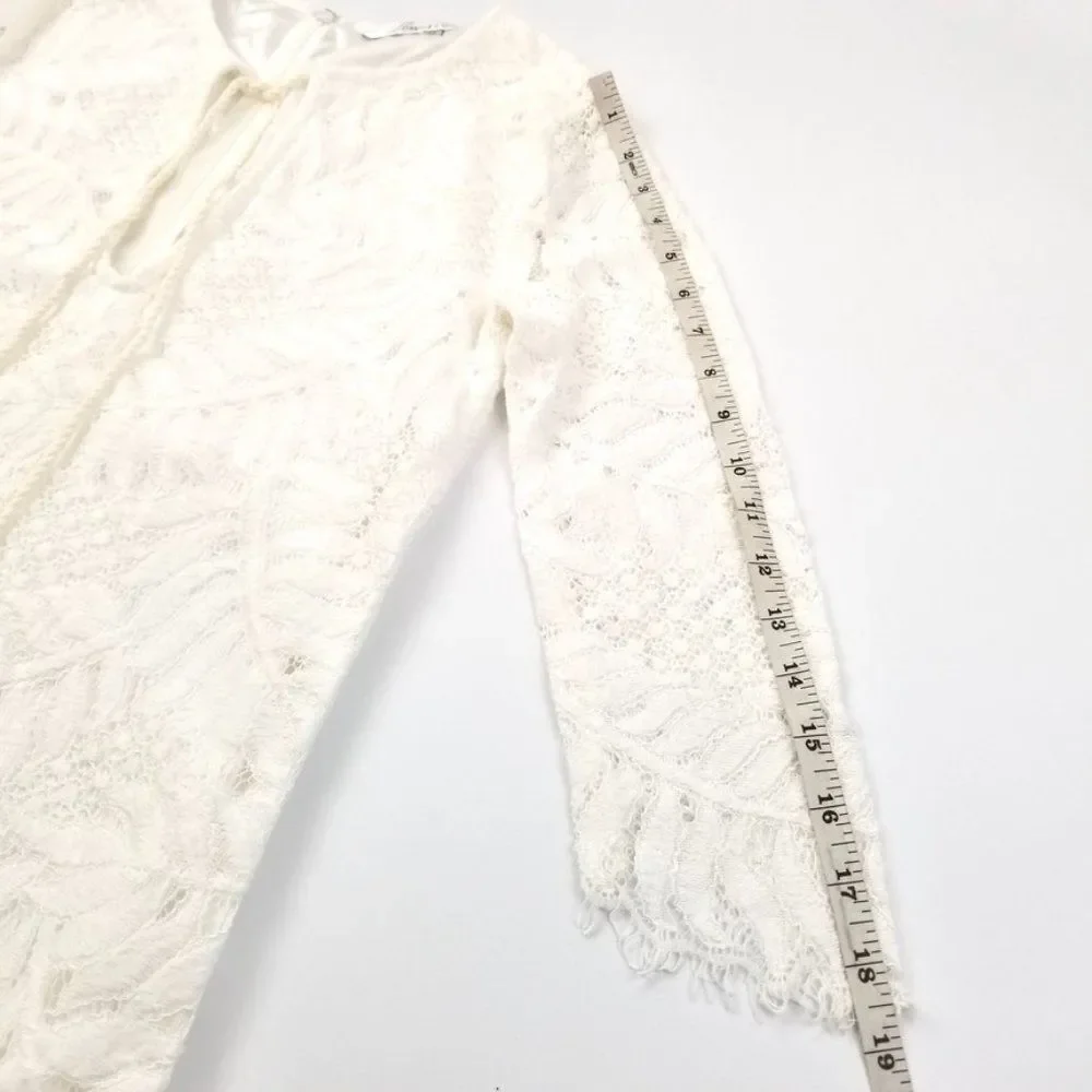 LOVERS + FRIENDS White Lace Tassel Tie Long Sleeve Boho Mini Dress Minimal 9XS
